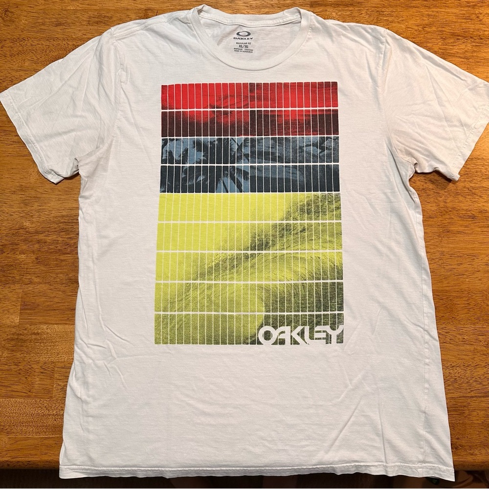 Oakley Men's White Tee with Multicolor Graphic